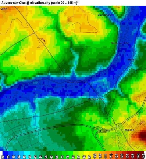 Auvers-sur-Oise elevation map