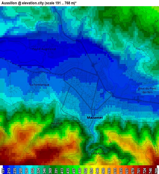 Aussillon elevation map