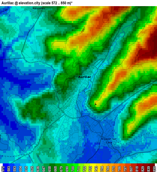 Aurillac elevation map