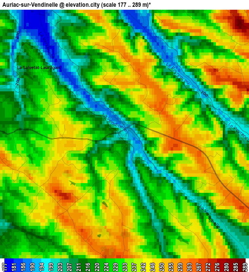 Auriac-sur-Vendinelle elevation map