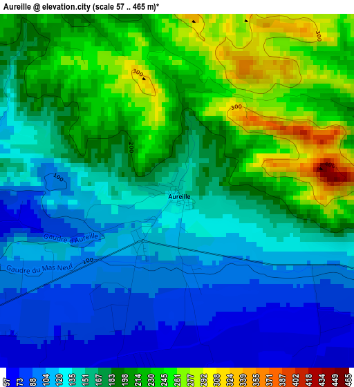 Aureille elevation map