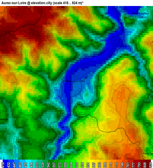 Aurec-sur-Loire elevation map