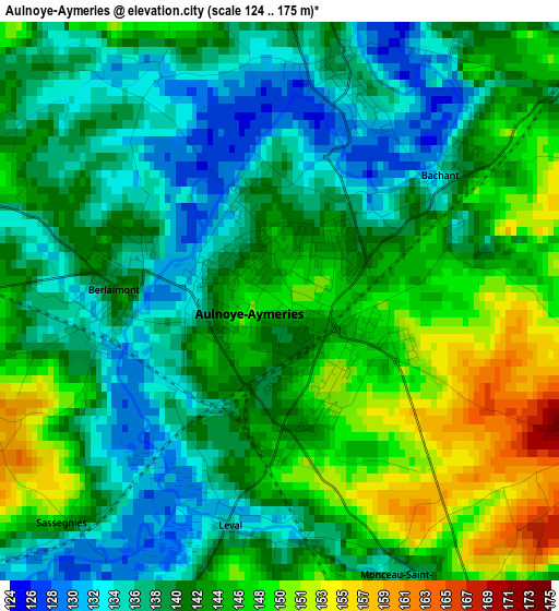 Aulnoye-Aymeries elevation map