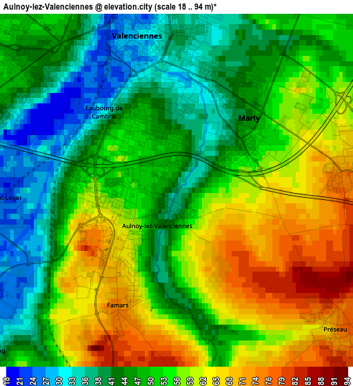 Aulnoy-lez-Valenciennes elevation map