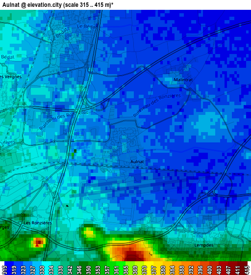 Aulnat elevation map