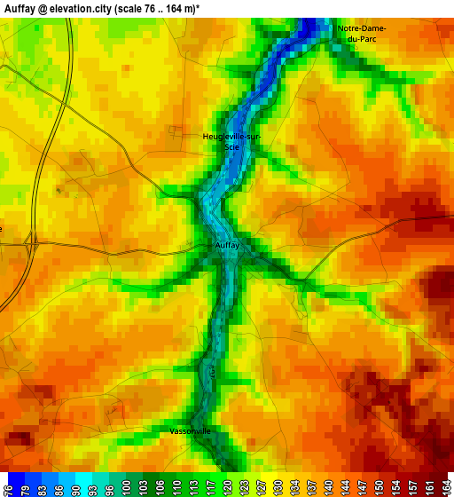 Auffay elevation map