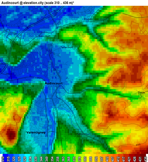 Audincourt elevation map