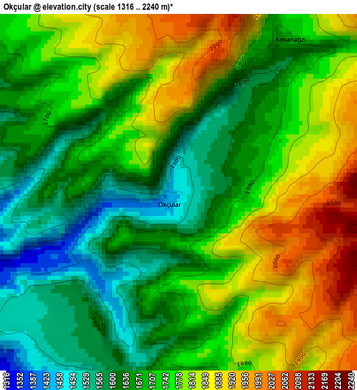 Okçular elevation map