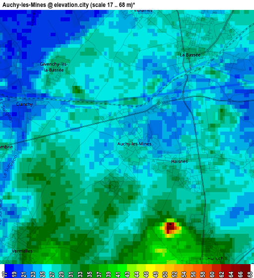 Auchy-les-Mines elevation map