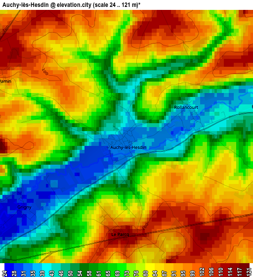 Auchy-lès-Hesdin elevation map