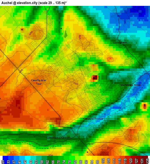 Auchel elevation map