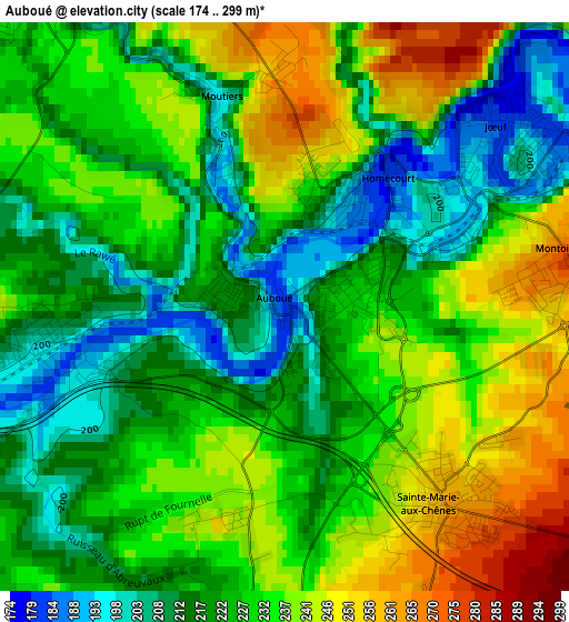 Auboué elevation map