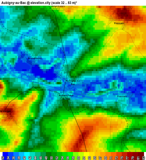 Aubigny-au-Bac elevation map