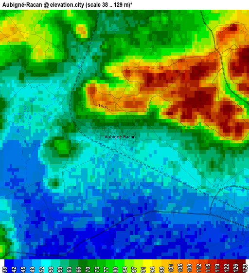 Aubigné-Racan elevation map