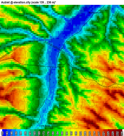 Aubiet elevation map