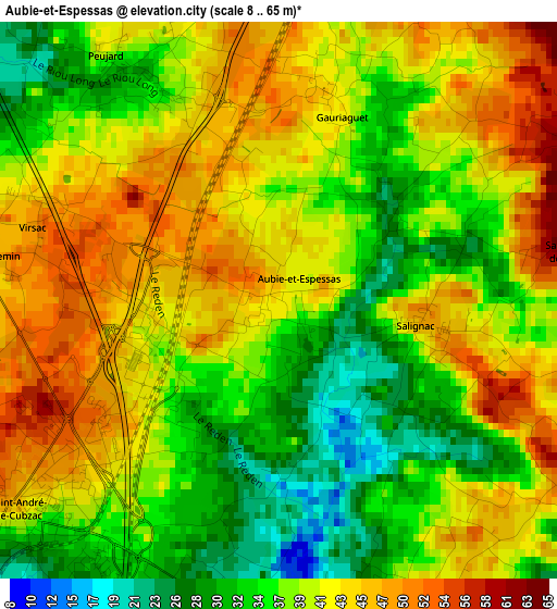 Aubie-et-Espessas elevation map