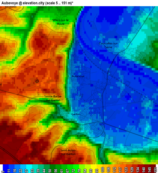 Aubevoye elevation map