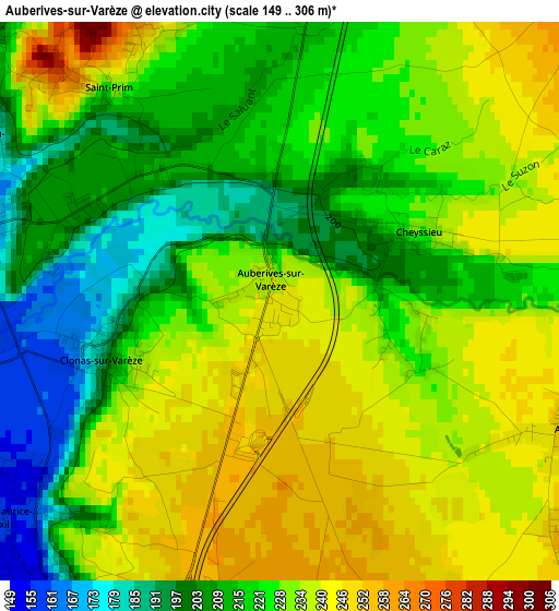 Auberives-sur-Varèze elevation map