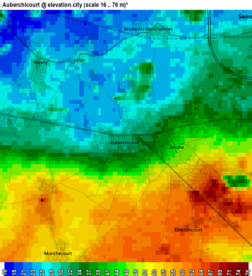 Auberchicourt elevation map