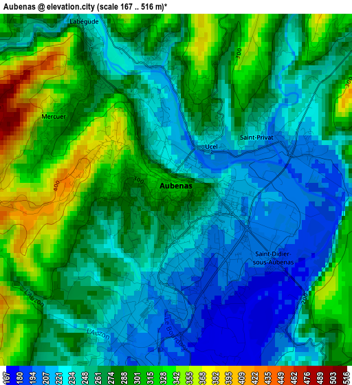 Aubenas elevation map