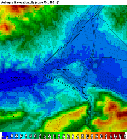 Aubagne elevation map