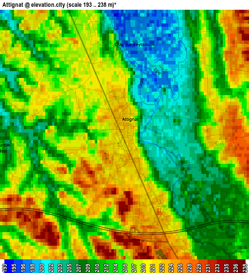 Attignat elevation map