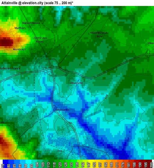 Attainville elevation map