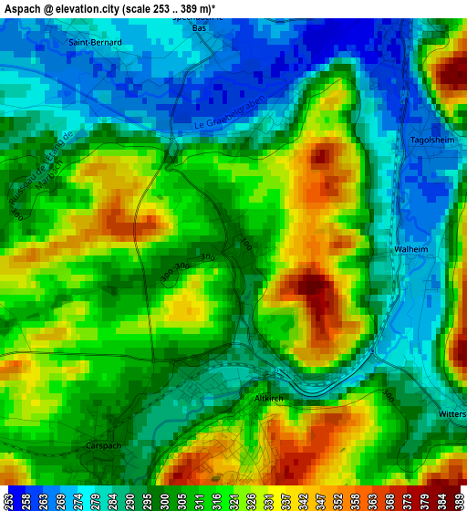 Aspach elevation map