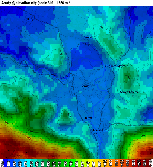 Arudy elevation map