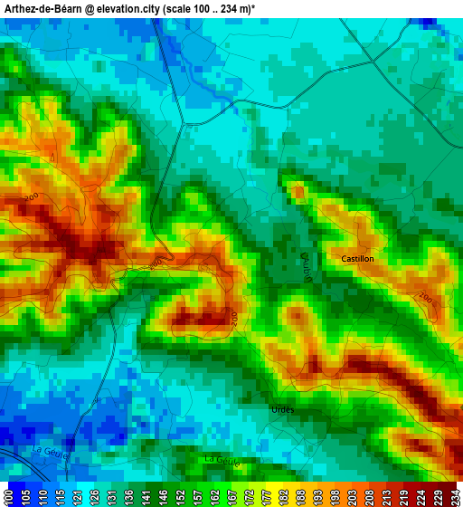 Arthez-de-Béarn elevation map