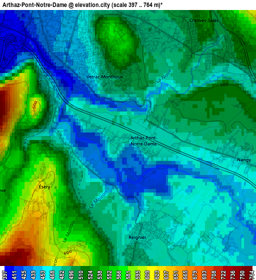 Arthaz-Pont-Notre-Dame elevation map