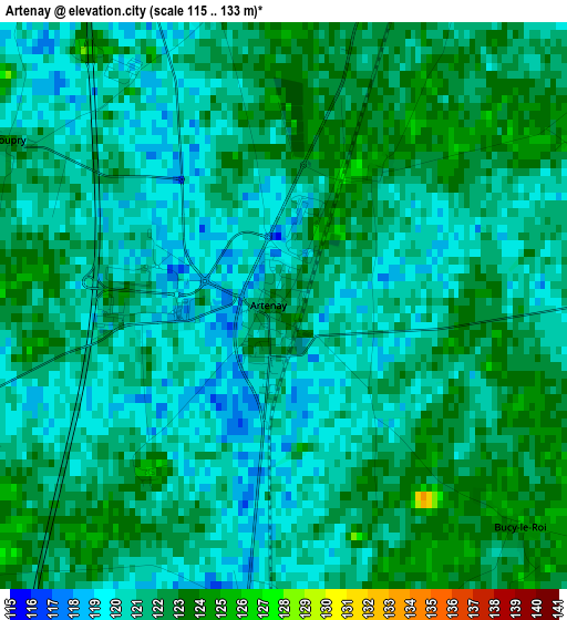 Artenay elevation map