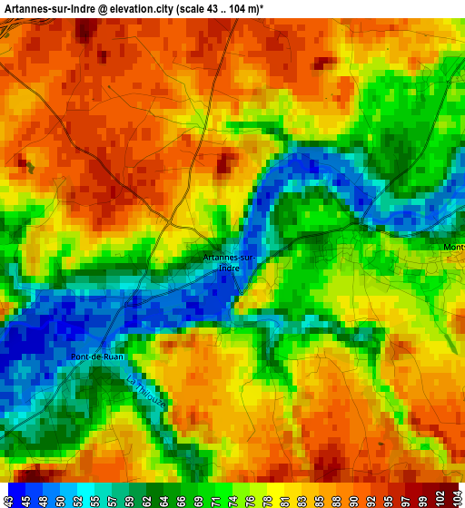 Artannes-sur-Indre elevation map