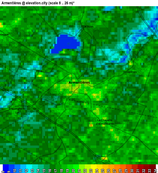 Armentières elevation map