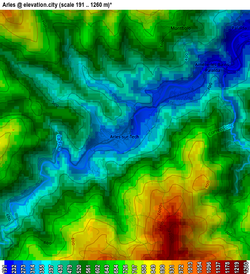 Arles elevation map