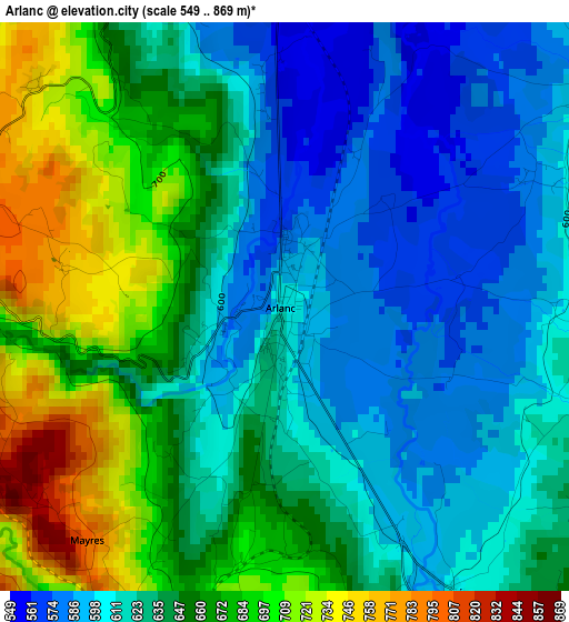 Arlanc elevation map