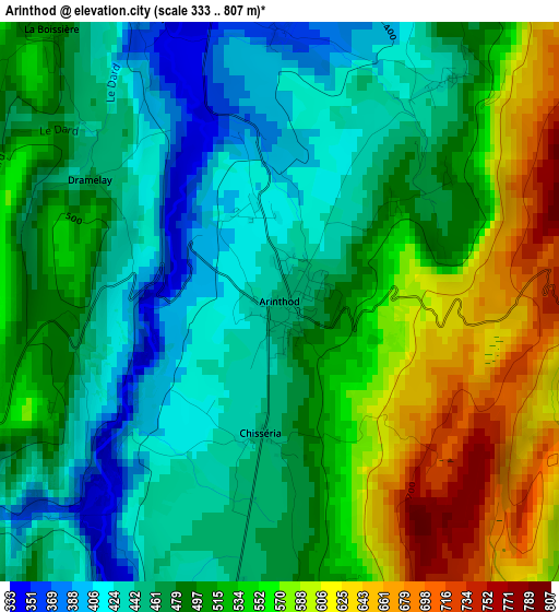 Arinthod elevation map