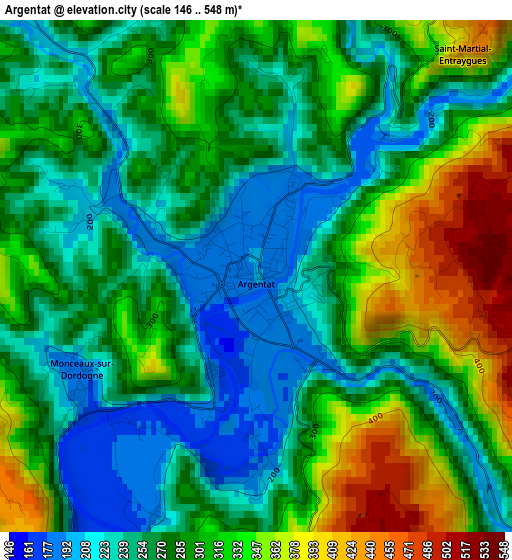 Argentat elevation map