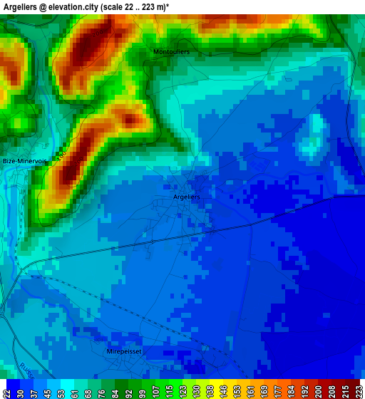 Argeliers elevation map