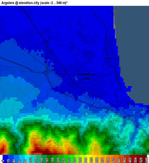 Argelers elevation map