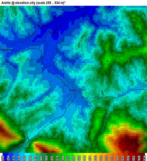 Arette elevation map