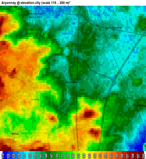 Arçonnay elevation map
