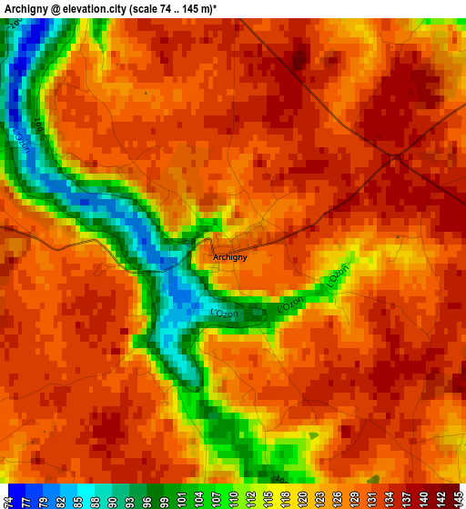 Archigny elevation map