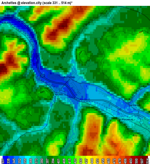 Archettes elevation map