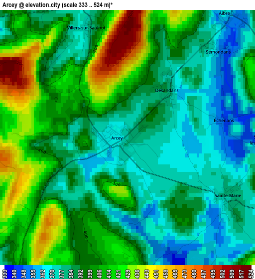 Arcey elevation map