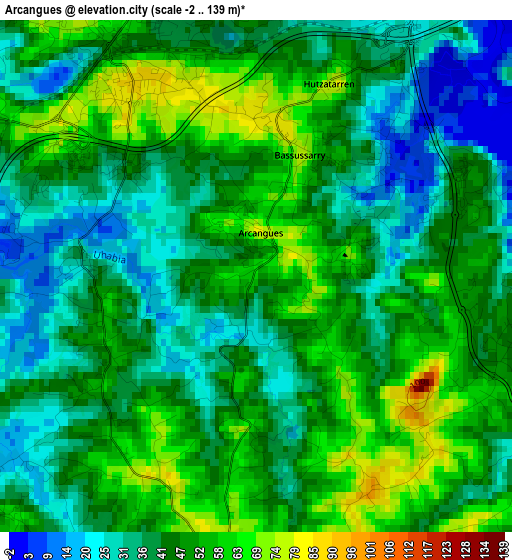 Arcangues elevation map