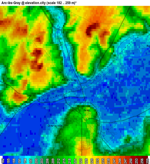 Arc-lès-Gray elevation map