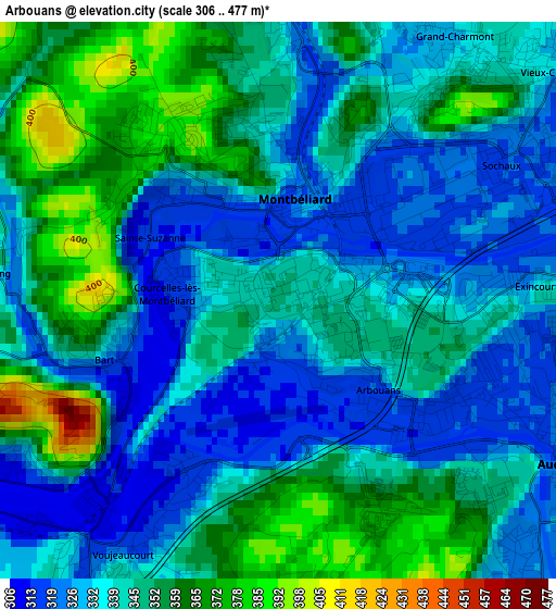 Arbouans elevation map