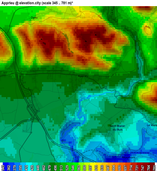 Apprieu elevation map