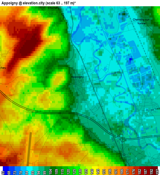 Appoigny elevation map